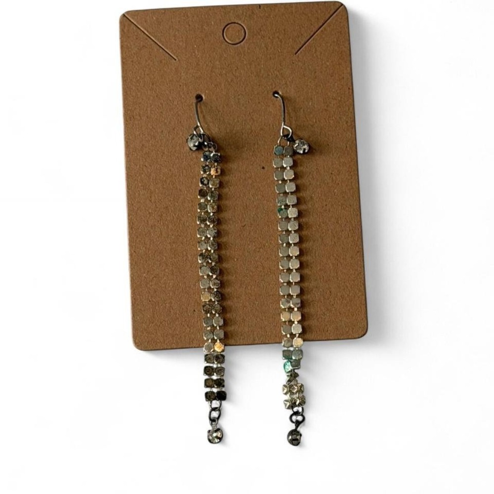 Silver‎ Tone Beaded Rhinestone Earrings